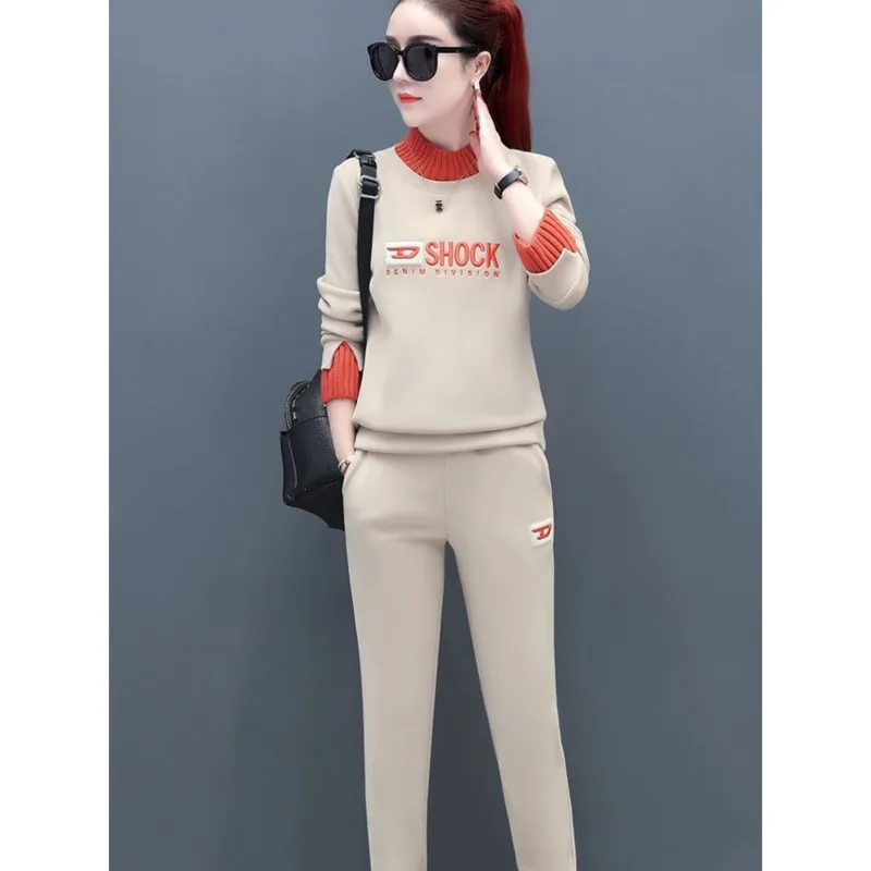 

Женский Бархатный спортивный костюм, утепленный стильный модный свитер, вязаный повседневный топ и брюки, комплект из двух предметов, Осень-зима 2023