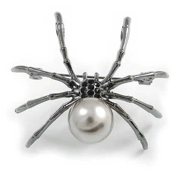 

Fashion Exaggerated Pearl Metal Pins Black Spider Animal Brooches for Men and Women Clothing Accessories High-end Corsages