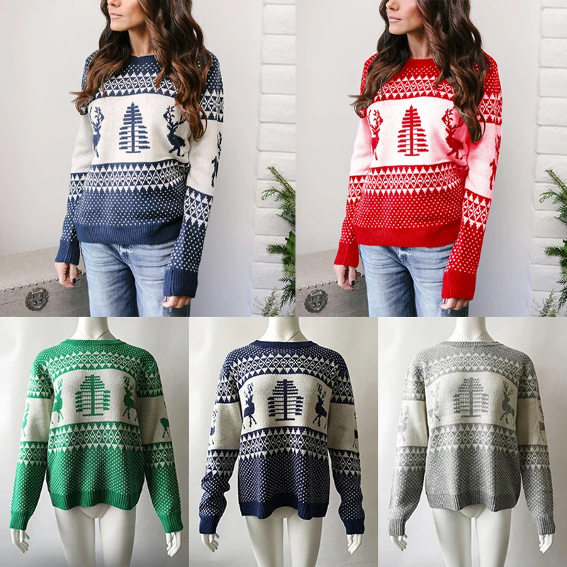 

Men's Christmas Sweater Knitted Round Neck 3D Print Pullover New Year Loose Lovely Turtleneck Sweater for Autumn Winter New