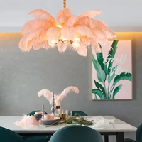 nordic light luxury living room ostrich feather chandelier creative personality full copper romantic bedroom clothing shop light