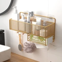 home golden bathroom shelf punch free wall hanging toilet storage rack towel bar integrated organize storage holder hardware