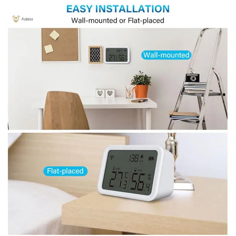 

Внутренний гигрометр, термометр Tuya, умный датчик температуры и влажности, работает с Alexa Google Home, Ручной Индукционный детектор Wi-Fi