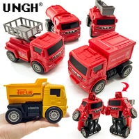 ungh 15cm deformation robot toys for children boy transformation car engineering crane fire fighting inertial truck kids gift