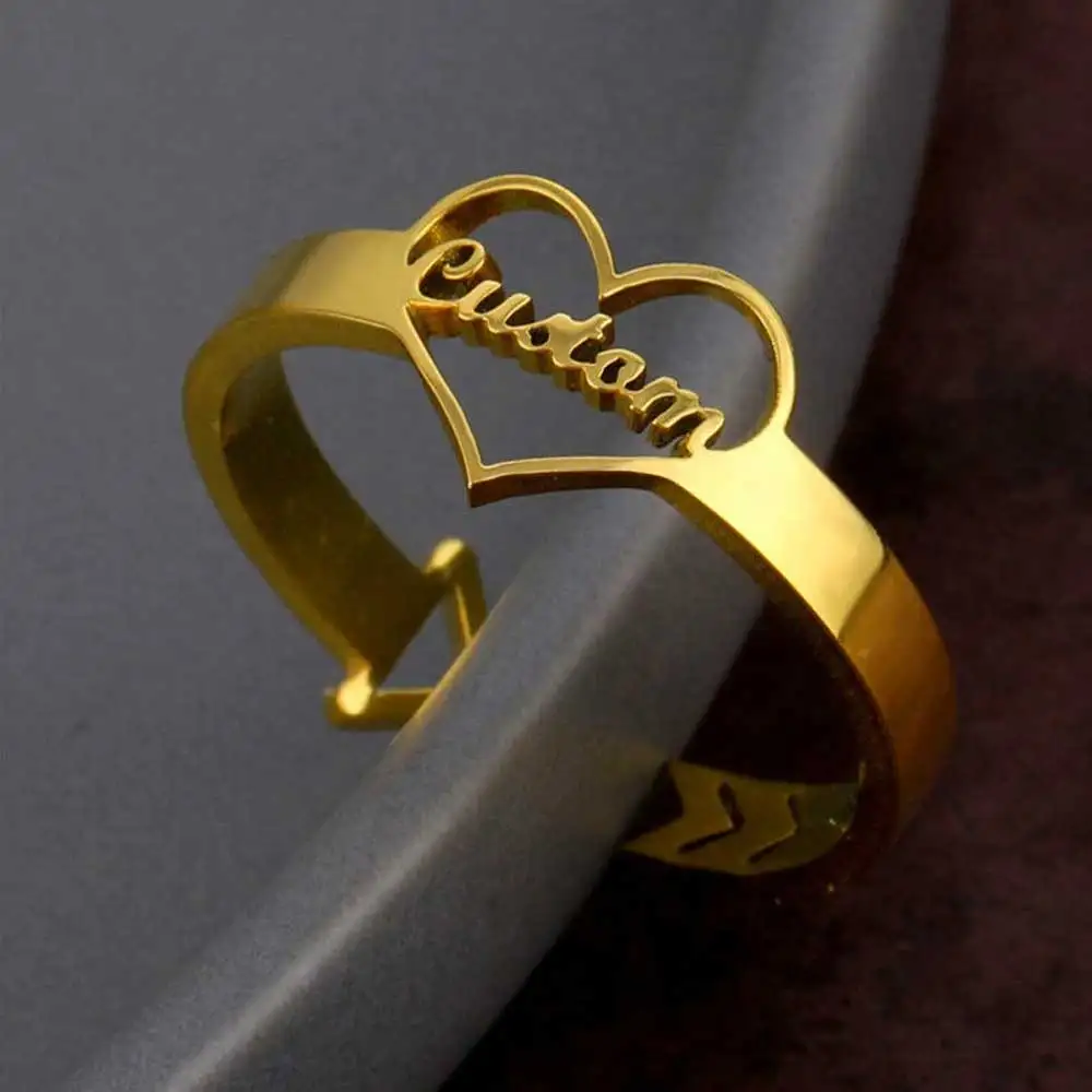 Персонализированное кольцо в форме сердца с именем, мужские стандартные золотые кольца для женщин, парные ювелирные изделия, подарки, женск...