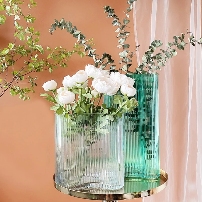 

Creative Nordic Large Glass Clear Vertical Stripes Vase Home Decoration Flowers DeviceLiving room decoration ornaments
