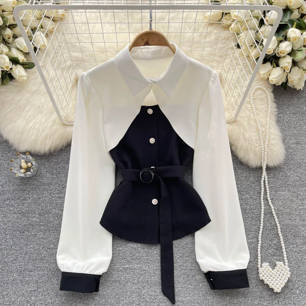 

Женская блузка с длинным рукавом, элегантная маленькая блузка во французском стиле знаменитости