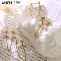 anenjery 316l stainless steel all match imitation pearl tassel stud earrings for women fashion jewelry gifts