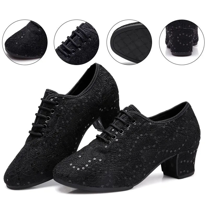 HROYL New Modern Dance Shoes Men Women Latin Ballroom Salsa Dance Shoes Low Heel Tango Dancing Shoes Professional Black/White