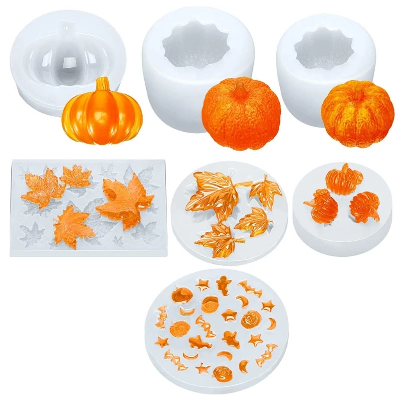 

83XC 7Pcs Halloween Pumpkin Maple Leaves Silicone Epoxy Resin Mold Kit Craft Tools