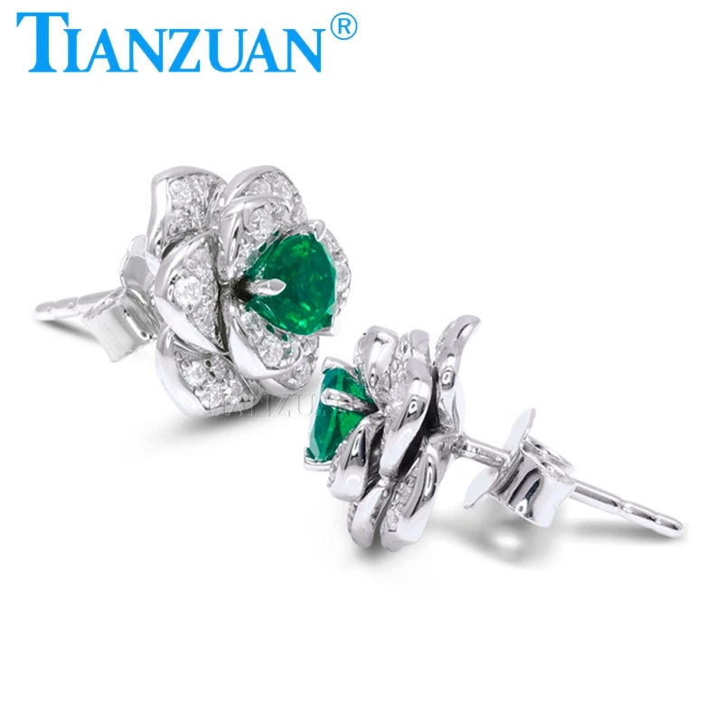 925 Sterling Silver Flower Stud Earrings 4mm Emeralds Earrings for Women Gifts Fine Wedding Party Jewelry Accessories