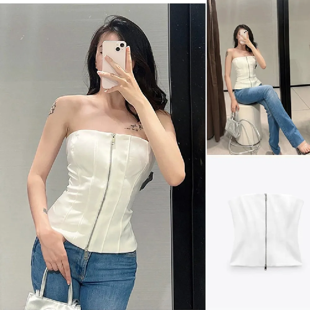 

COS LRIS European and American style 2023 summer new slim straight collar strapless tube top zipper closure 3067068
