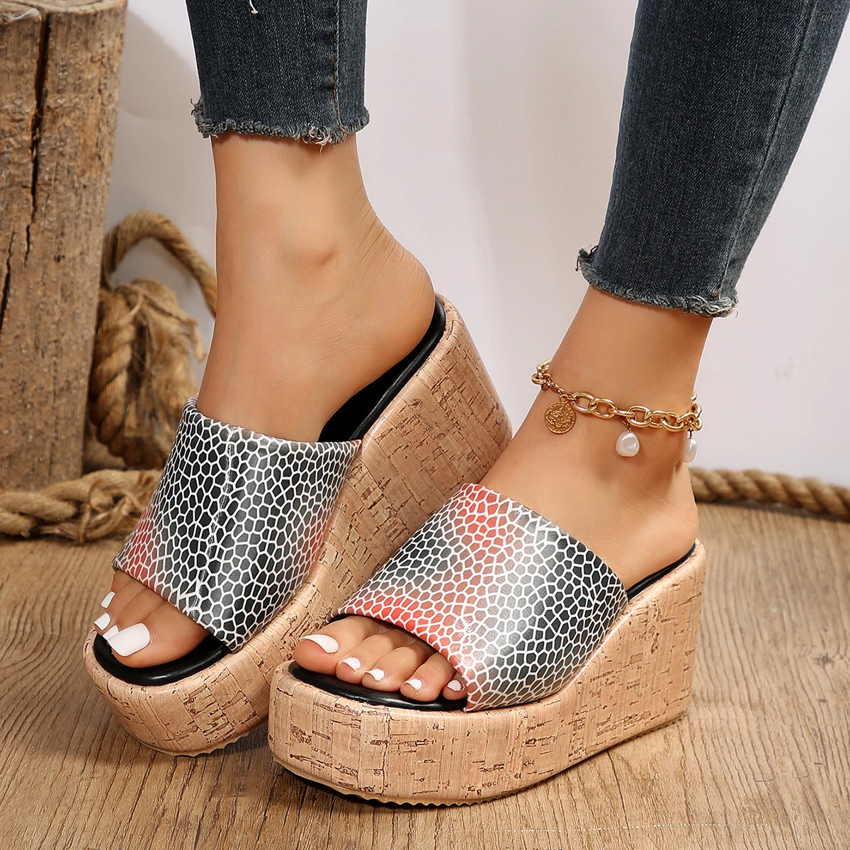 Women's Casual Wedge Platform Slippers 2023 Summer Fashion European Style Simply High Heel Sandals Ladies Outside Walking Shoes