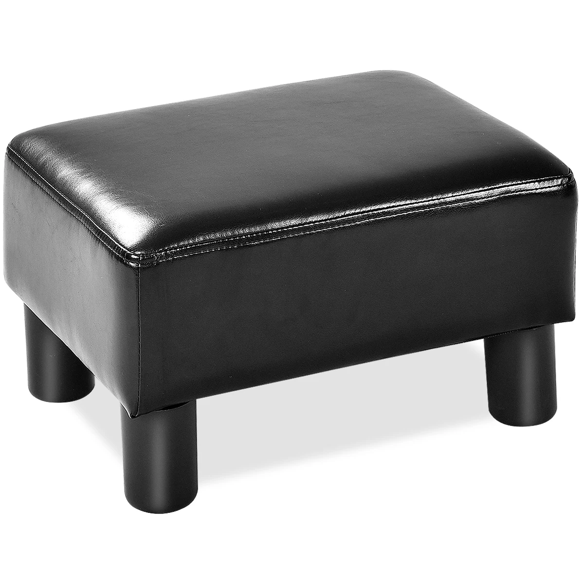 

PU Leather Ottoman Footrest Small Stool Rectangular with Padded Seat Black