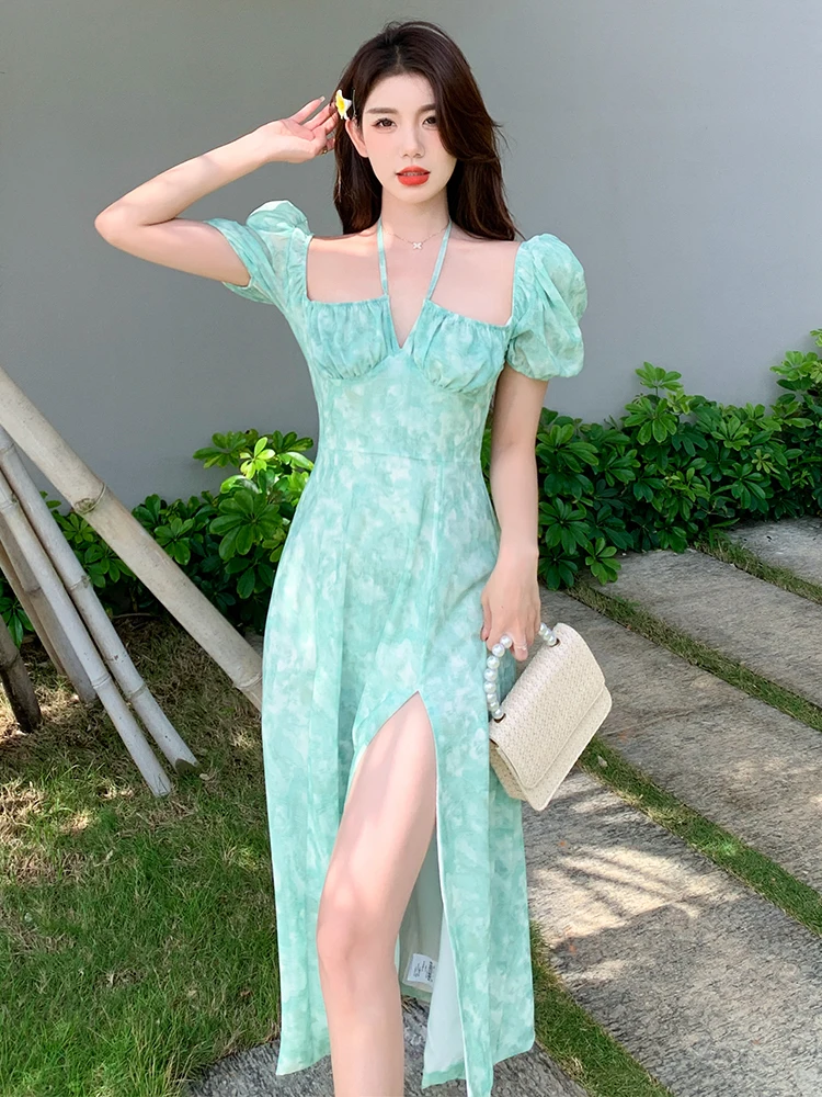 

Летнее элегантное женское платье в Корейском стиле, женское Повседневное платье средней длины с квадратным принтом в ретро стиле, женское с...