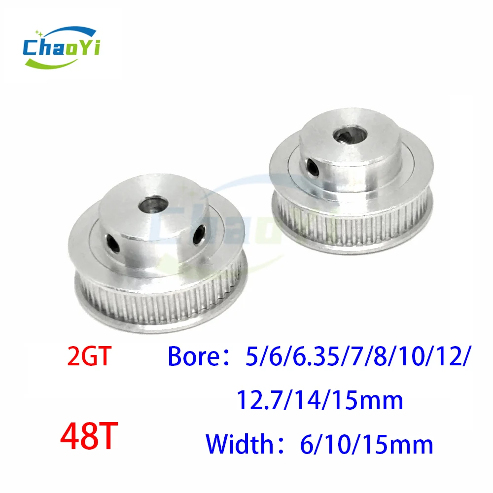 

2GT 48 Teeth Timing Pulley Bore 5/6/6.35/7/8/10/12/12.7/14/15mm For Synchronous Belt Width 6/10/15mm 48T 48Teeth Wheel Gears