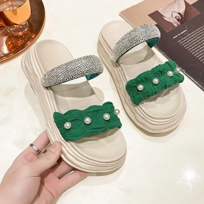 

Crystal Slippers Flats Platform Shoes 2023 New Women Casual Sandals Summer Fad Slingback Beach Shoes Dress Flip Flops Slides