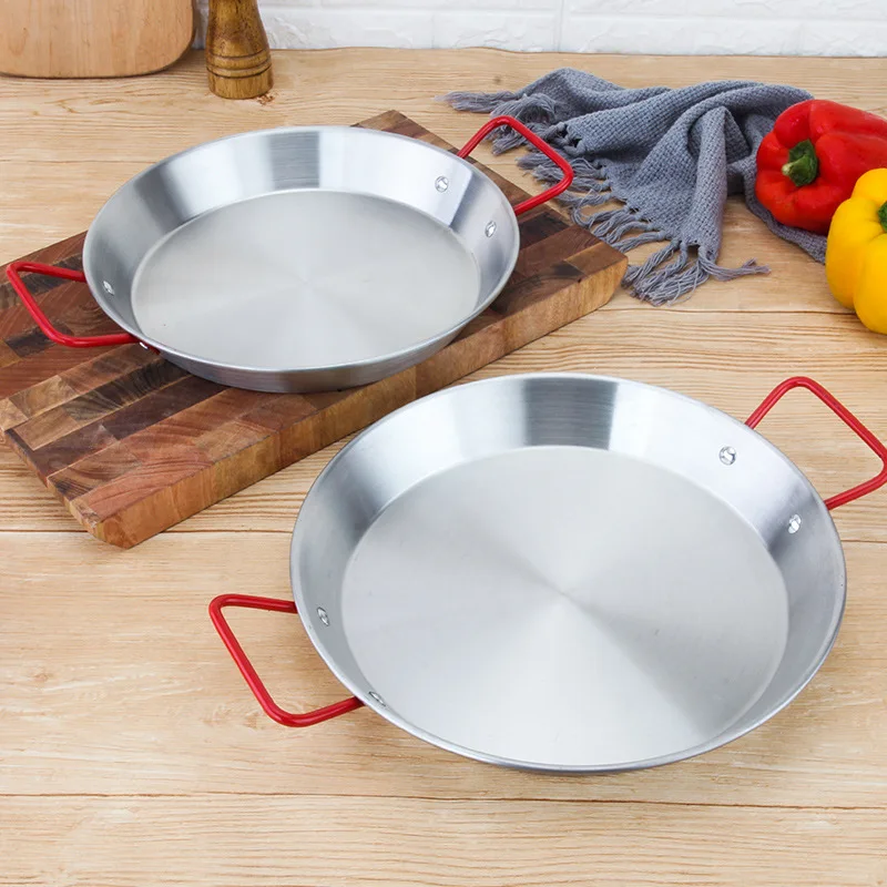 

20-30cm Thickened Stainless Steel Non-stick Paella Pan Spanish Seafood Frying Pot Wok Cheese Cooker Food Fruit Plate Container