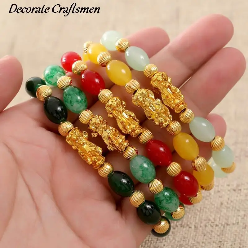 

Stone Beads Bracelet for Men Women Chinese Feng Shui Pi Xiu Obsidian Wristband Gold Wealth & Good Luck Pixiu Women Bracelets