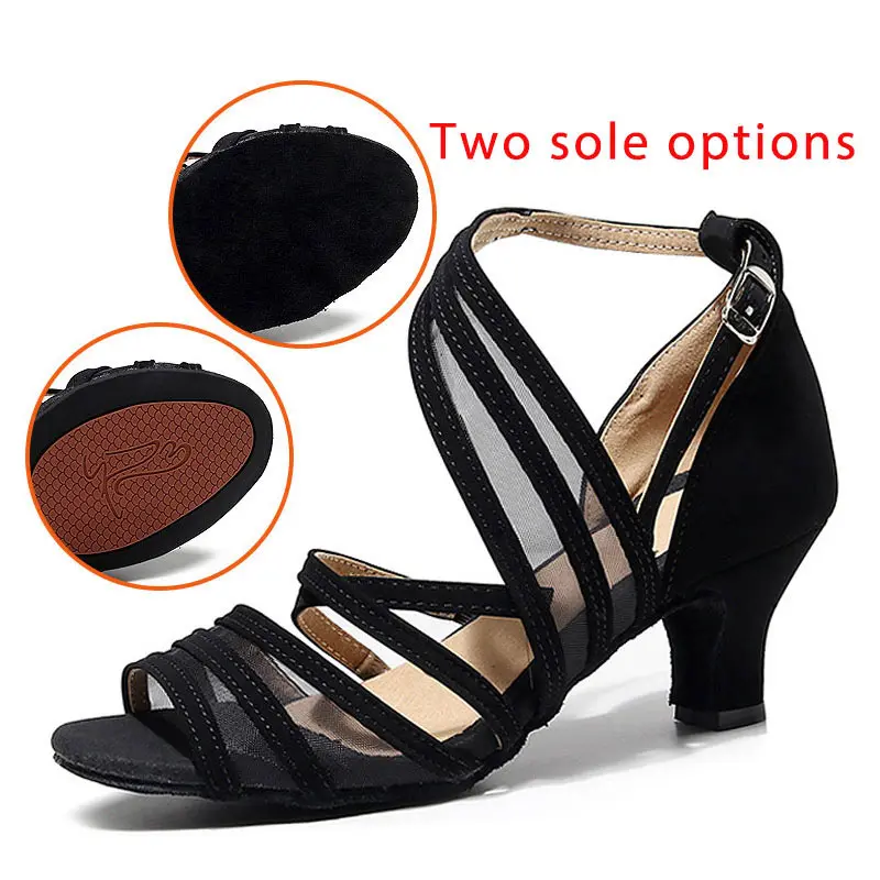 Latin Dance Shoes Women Ladies Dancing Shoes High Heels Salsa Tango Mesh Suede Sole Girls Dance Boots Sandals Plus Size 35-43