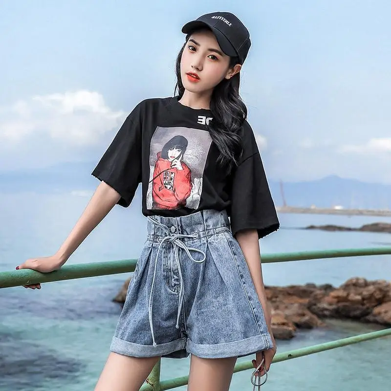 

Vintage High Waist Women's Denim Shorts Loose 2022 Korean Style Aesthetic Clothing Short Y2k Fashion Trendyol Jeans Pant Hanbok