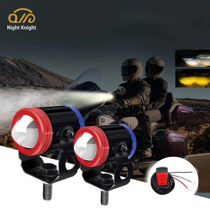 

Night knight Motorcycle LED Headlights Spotlights Auxiliary Lights Projector Lens Dual Color ATV Scooter Driving Cafe Racer Lamp