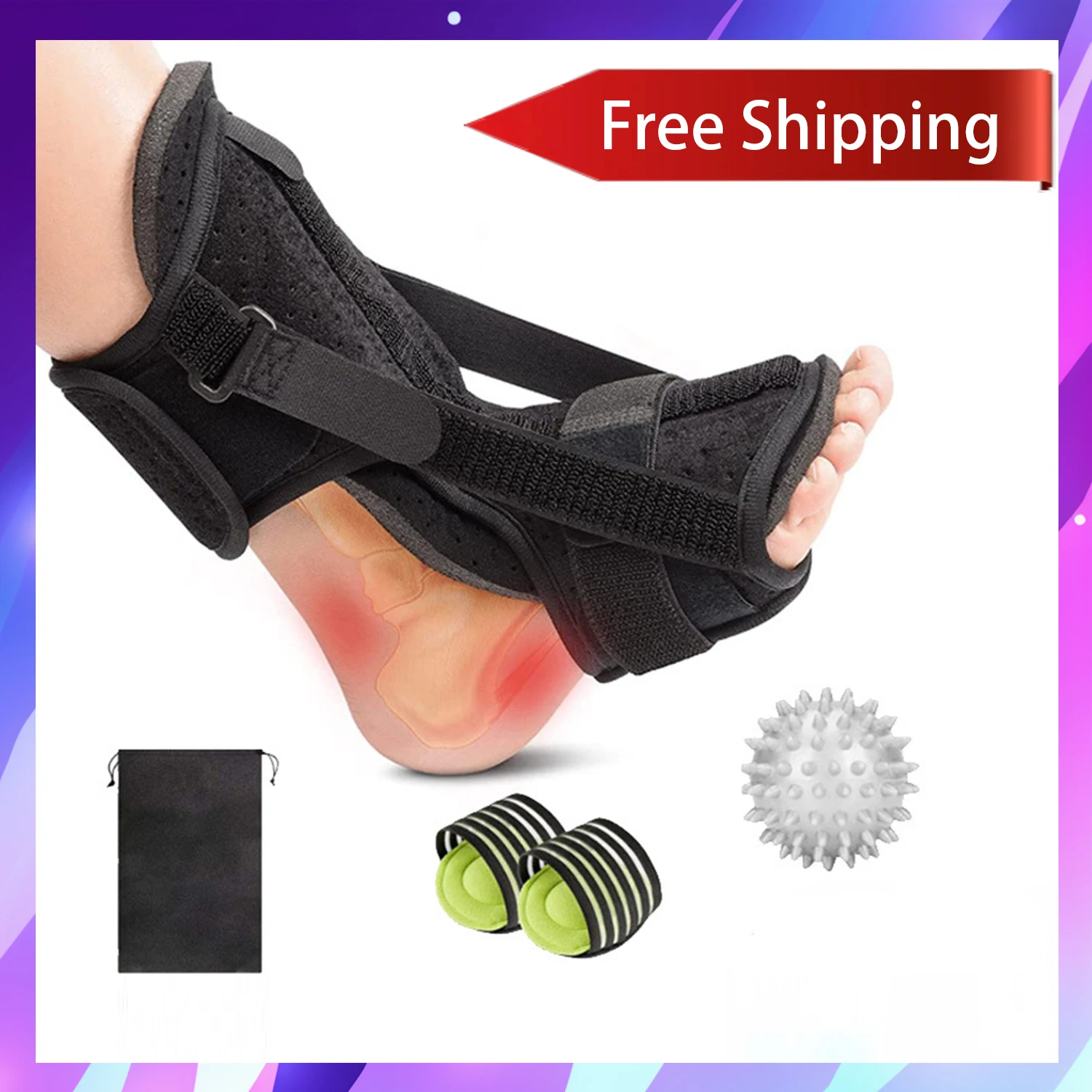 

Fasciitis night Splint: Foot support with soft memory foam pad | relieves heel pain, bone spurs, ankle pain, Achilles tendinitis