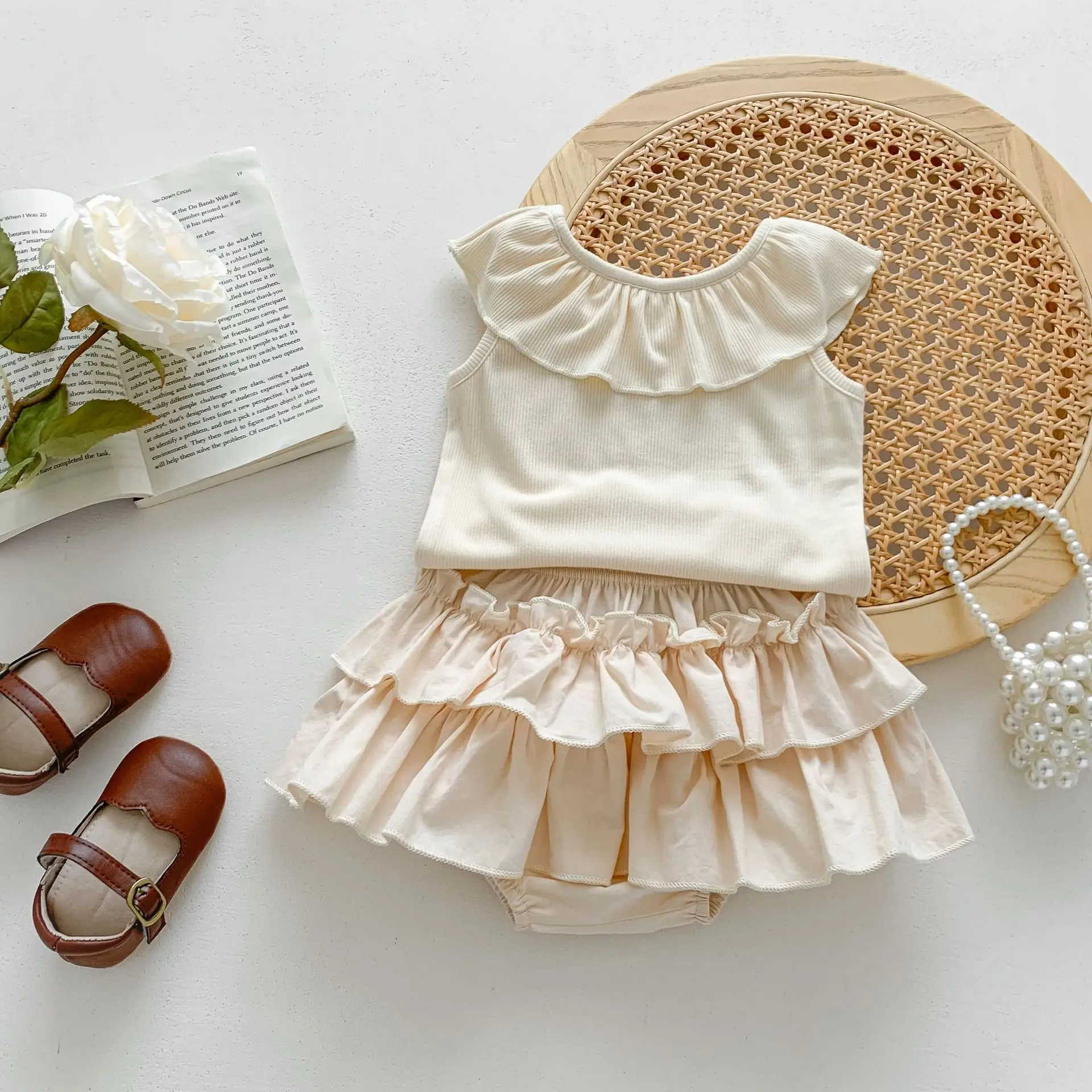 

2023 0-24M Newborn Infant Baby Girl Clothes Set Sleeveless Ruffles Tops Ruffles Outfits Spring Summer Baby Clothing