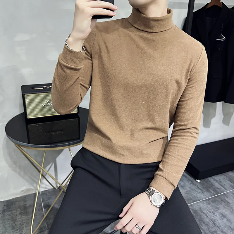 

2022 British Quality Leisure Men Long Sleeve T-shirt/Male Slim Fit High Quality High Collar Fashion T-shirt/Man Spring Pullover