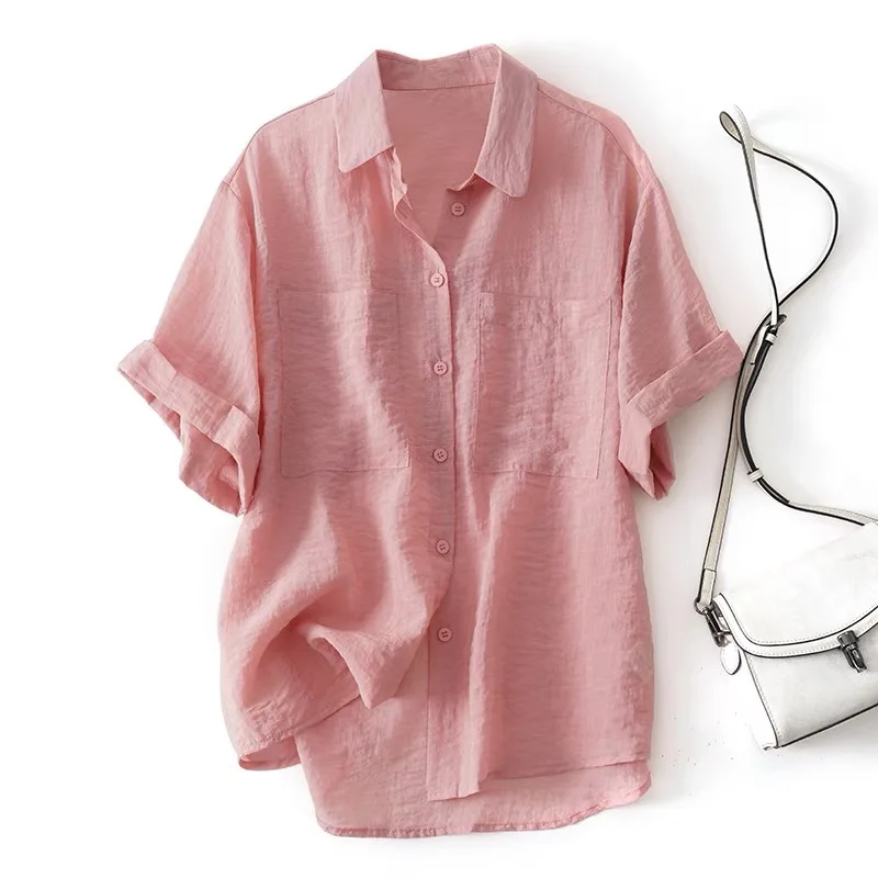 Новая летняя футболка с короткими рукавами и лацканами дышащая легкая