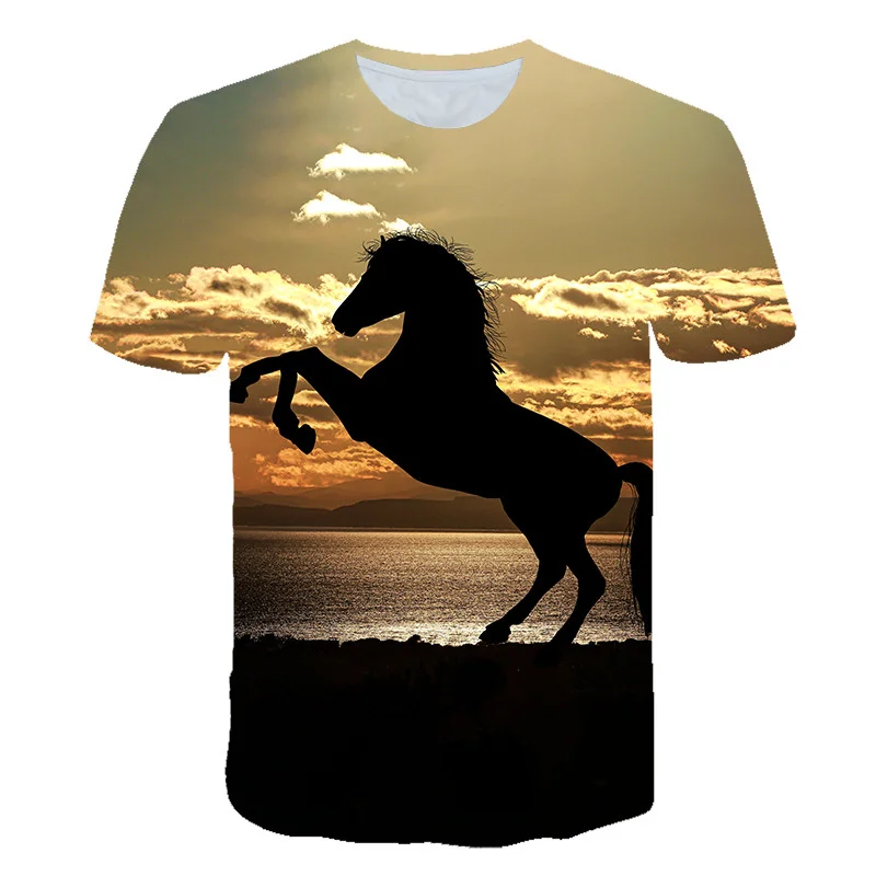 

2021 Summer Brand New Children Animal T-shirt 3D Printed Horse Pattern Boys/girls Tshirt Kids Short Sleeve T-shirts Clothings