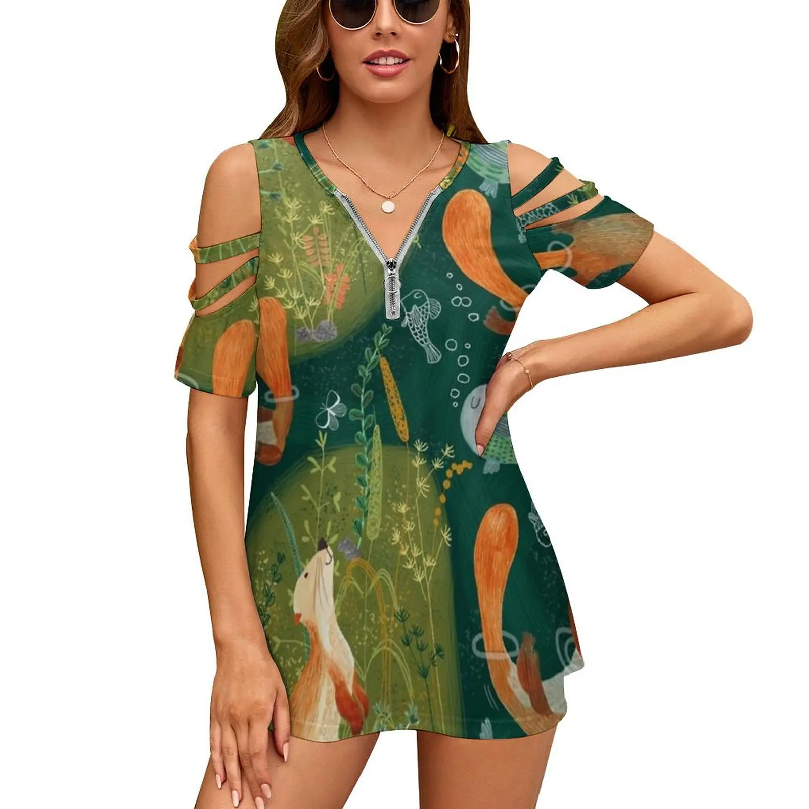 

74 игривые женские футболки с рисунком выдры на реке, пикантные винтажные футболки с принтом на молнии, топы, футболка с полным принтом, выдры...