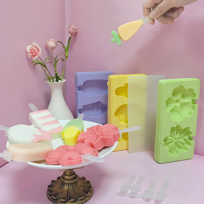

Silicone Ice Cream Mold Reusable Popsicle Molds DIY Homemade Cute Cartoon Freezer Fruit Juice Ice Pop Maker Mould Ice Tray