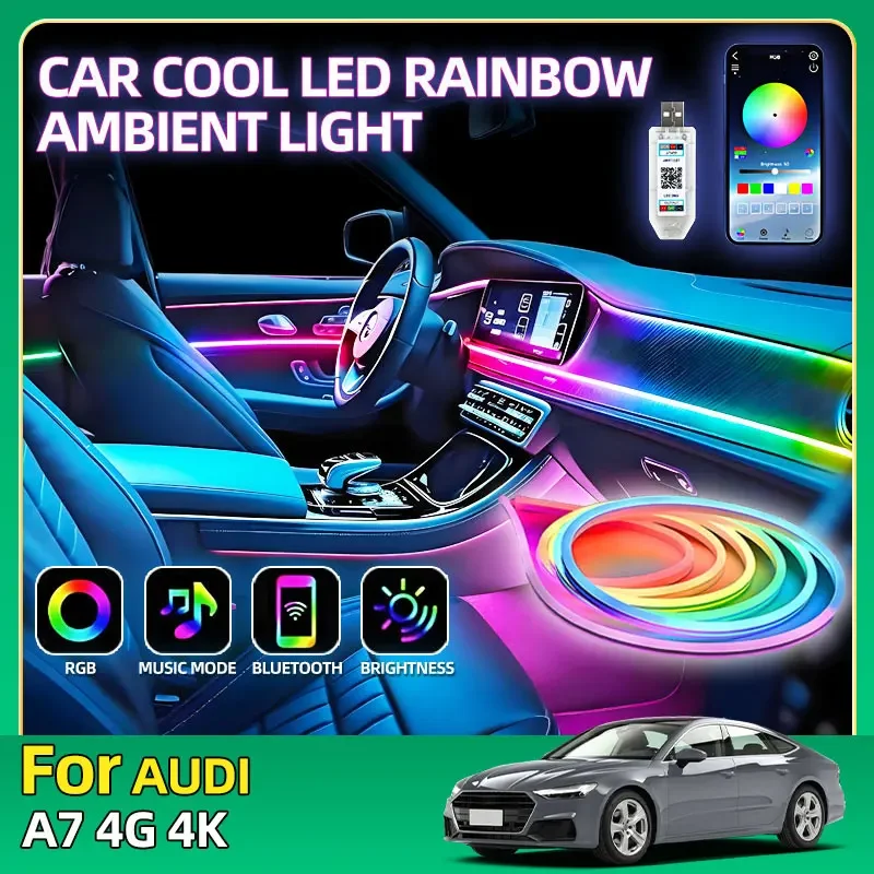 Фото Комплект неоновых атмосферных ламп 5M APP Streamer для Audi A7 4G 4K A8 D5 D6 D7 D8 A1 8X GB A4 B5 B6 B7 B8 B9 A6 C4 C5 C6 C7 C8 A5 8T F5 №1