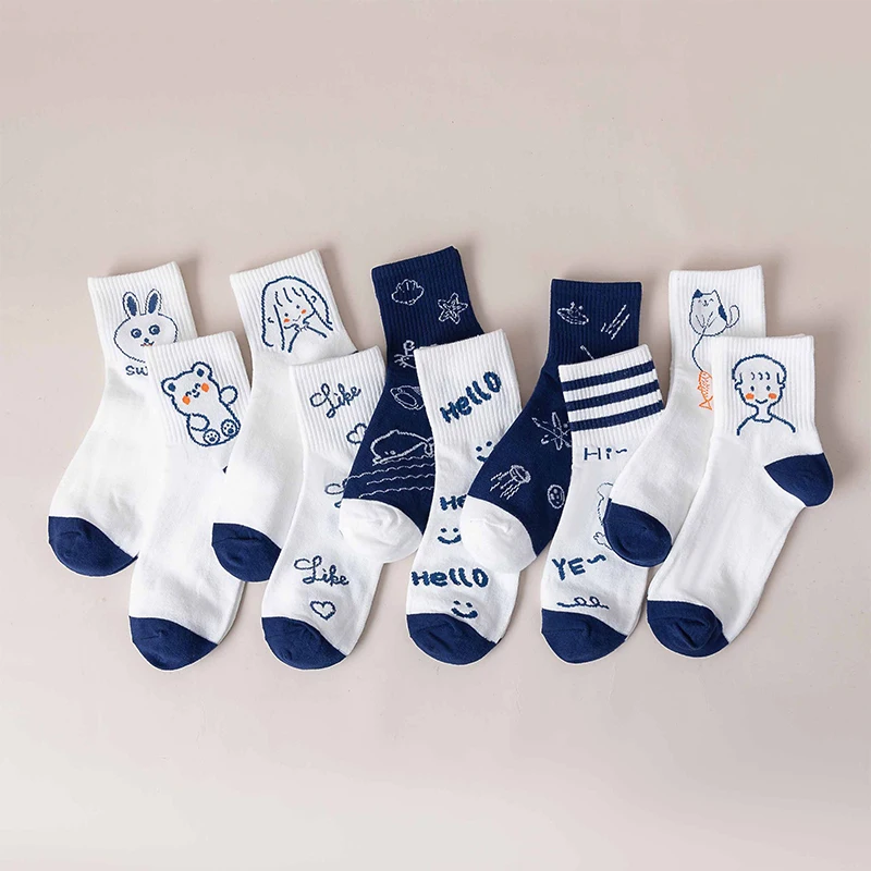 10 Pairs/Lot Socks Ladies Low Socks Spring and Summer New Cartoon Cute White Socks Sports Women's Socks Basketball Stockings