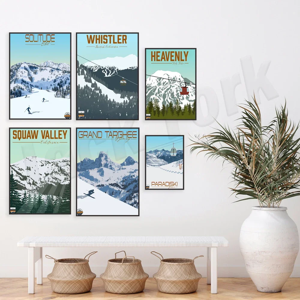 Whitewater BC Mont Tremblant Lone Utah Idaho Squaw Valley CA France Mammoth Mountain ski resort travel poster