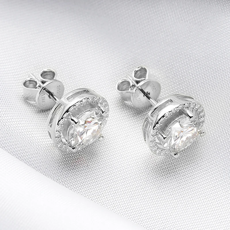 

2CT Certified Moissanite Stud Earrings for Women Platinum Plating Sterling Silver Diamond Ear Studs Wedding Fine Jewelry