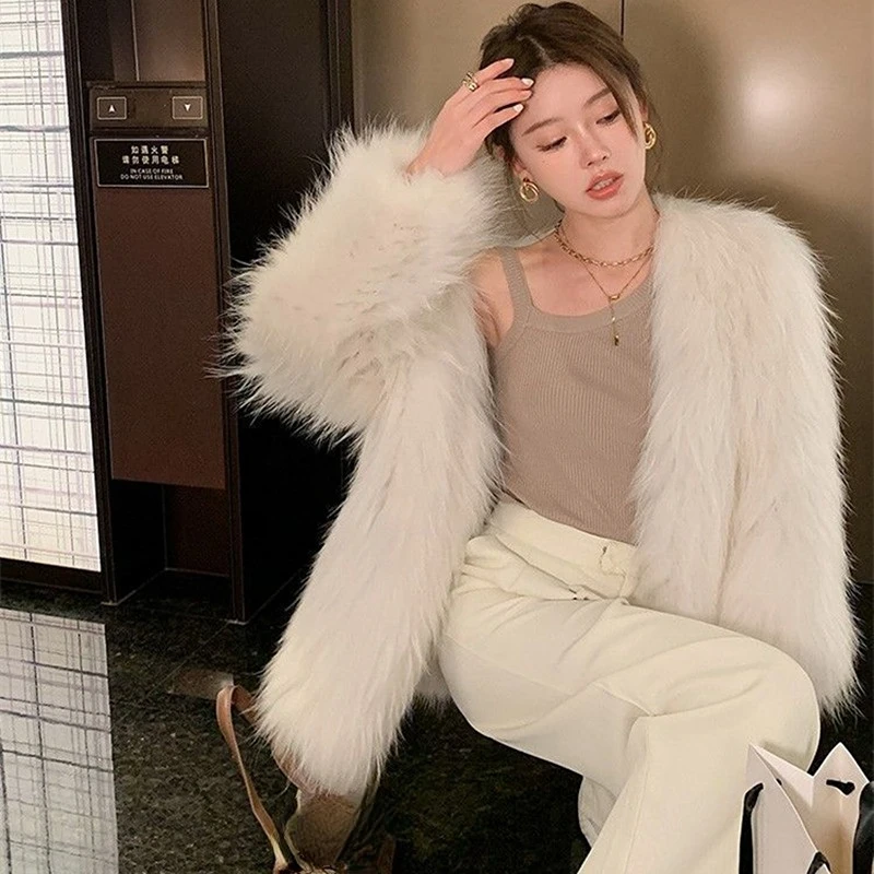 2022 Winter New 2-color Fox Fur Coat Women Mid-length Fashion Faux Fur Young Long-sleeved Round Neck Fur Coat Personality Street