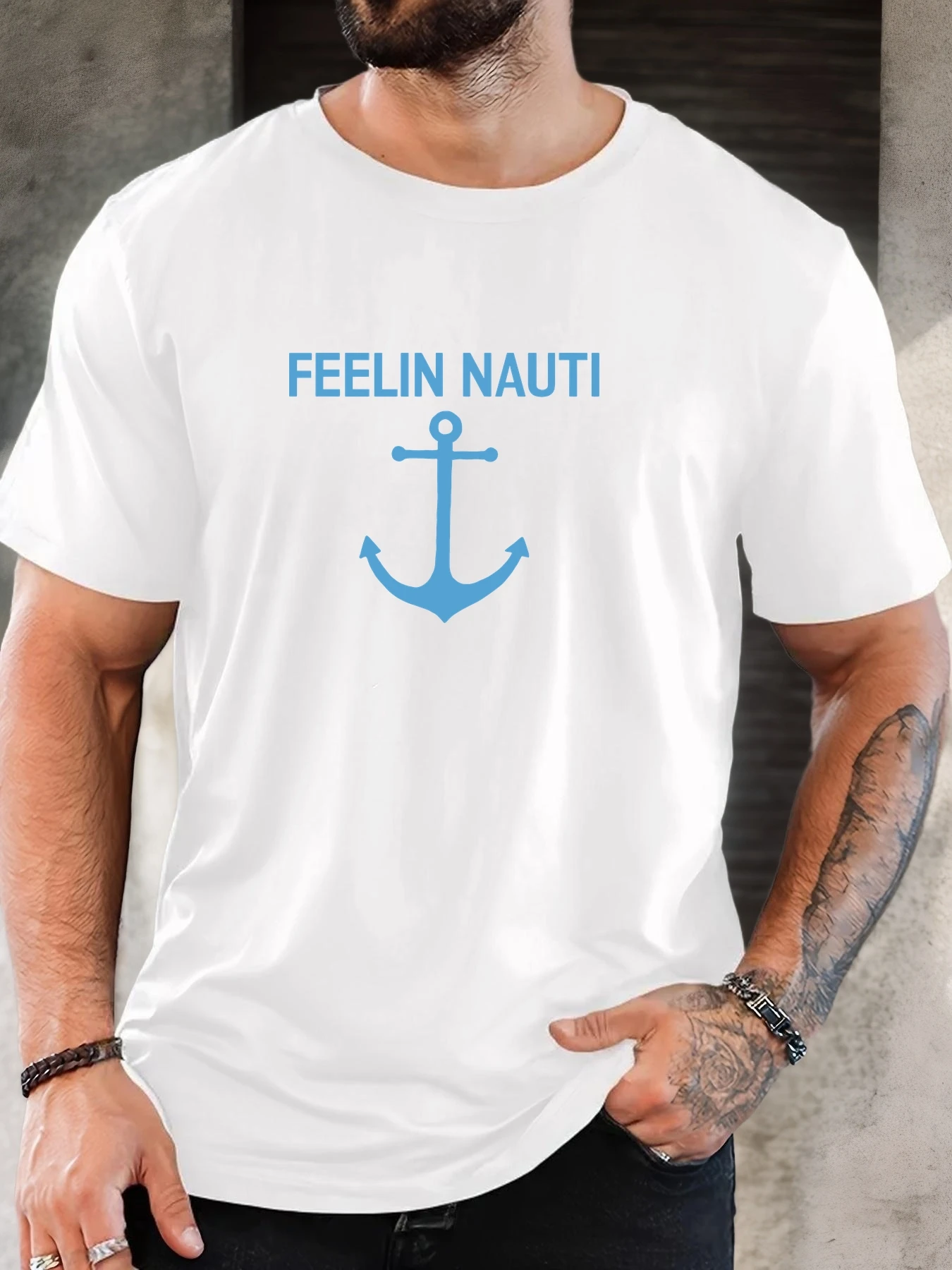 Фото МУЖЧИНЫ FEELIN NAUTI pattern summer casual футболка с круглым вырезом №3