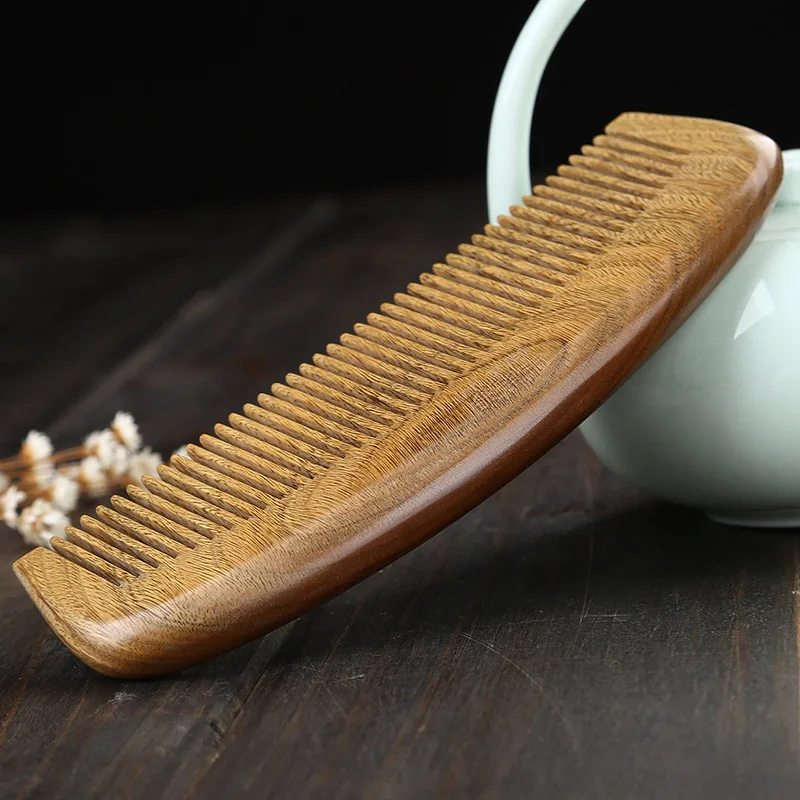 Деревянная расческа из натурального зеленого сандалового дерева для вьющихся и