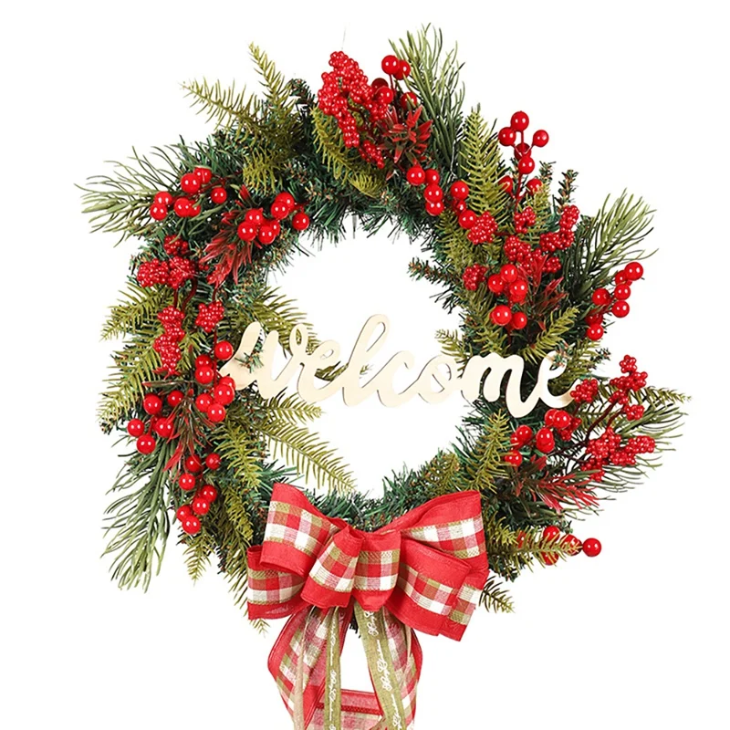 

Christmas Wreath With Welcome Sign, For Front Door Wall Window Farmhouse Home Winter Christmas Indoor Outdoor Decoration
