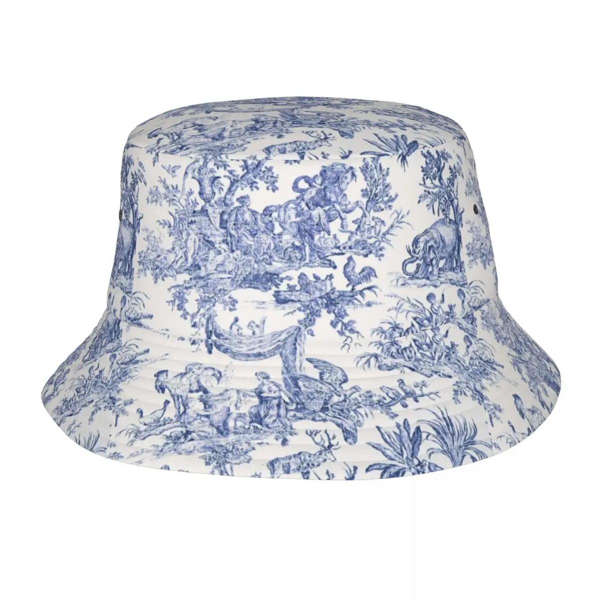 

Navy Blue Toile De Jouy Bucket Hat Women Men Unisex Fashion French Countryside Floral Summer Fisherman Cap