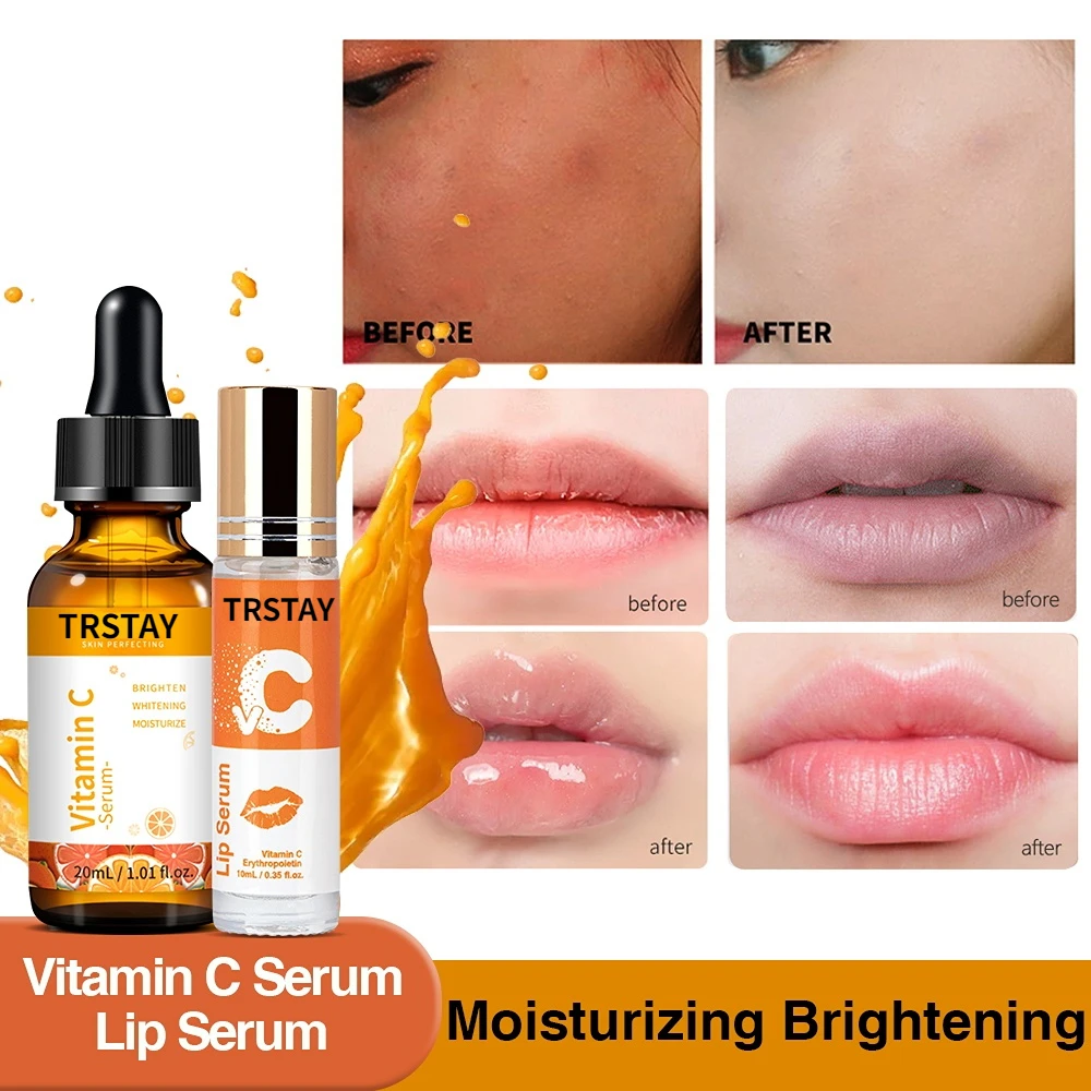 

Vitamin C Serum For Face Hyaluronic Acid Brightening Smoothing VC Dark Spots Fine Line Wrinkles Dark Lip Lightening Essence