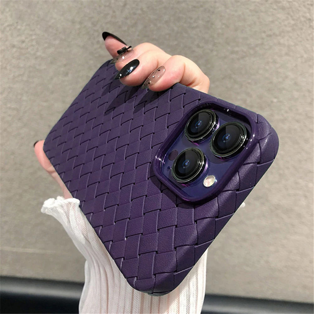 

Luxury Breathable Mesh Case For iPhone 14 13 12 11 Pro Max Mini XS X XR 7 8 Plus SE 2022 Leather Weaving Grid Silicone Cover