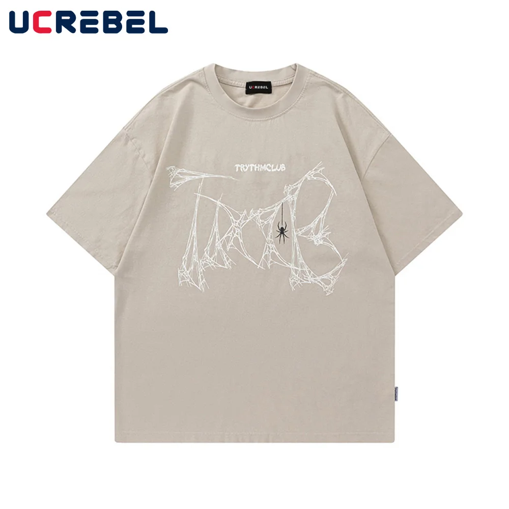 

Футболка мужская с двусторонним принтом, свободная повседневная хлопковая рубашка в стиле Хай-стрит, топ с коротким рукавом и круглым вырез...