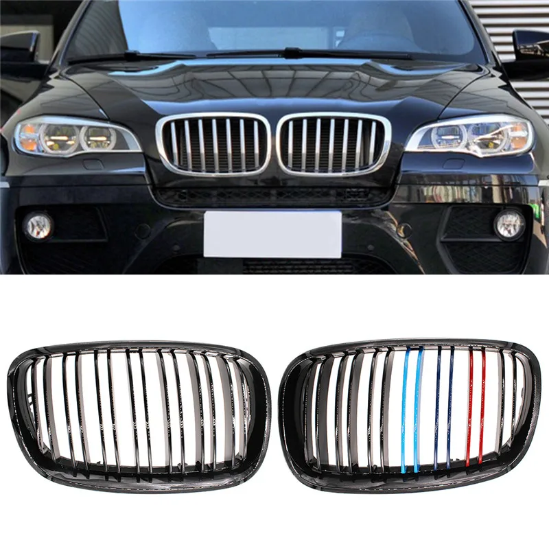 

A Pair Glossy/Matte Black Single/Double Slat Kidney Grille Front Grill For BMW X5 X6 E70 E71 2007-2013 Car Styling Racing Grills