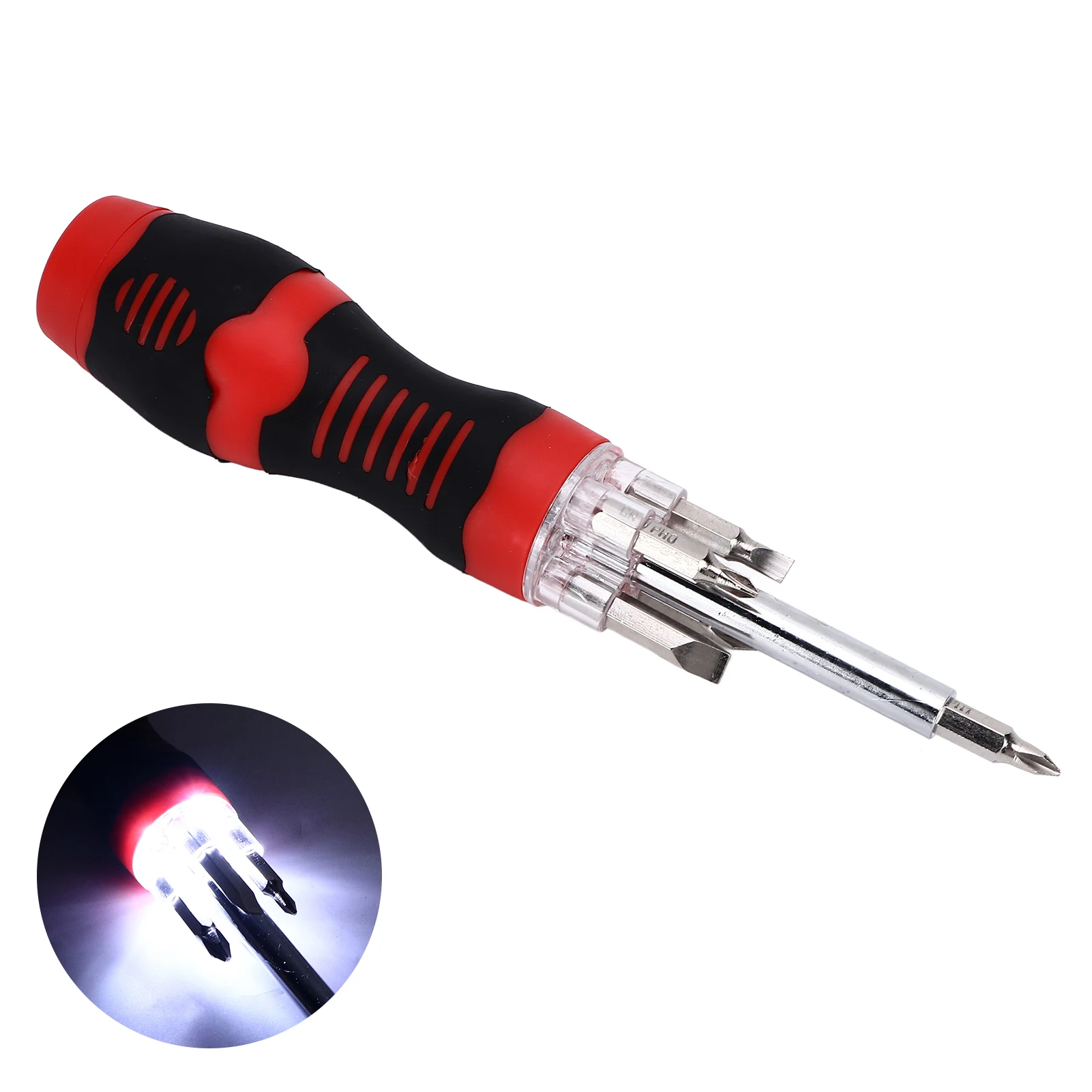 

5‑In‑1 LED Light Up Screwdriver Set Flat Bit Multifunction Red High Strength For All Day Work Flashlight Screwdriver Tool