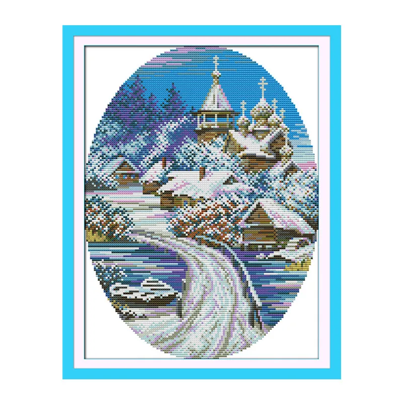 

Snowscape(3) cross stitch kit 14ct 11ct count printed canvas stitching embroidery DIY handmade needlework