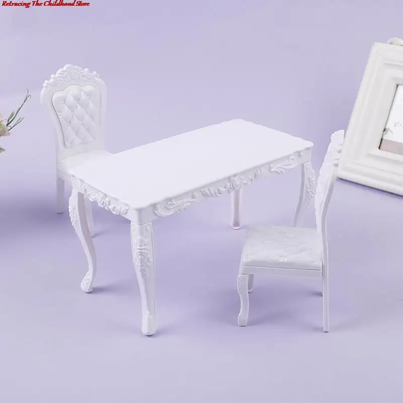 1/6 миниатюрная мебель для кукольного домика, деревянный белый обеденный стол, стул, набор моделей, искусственное украшение