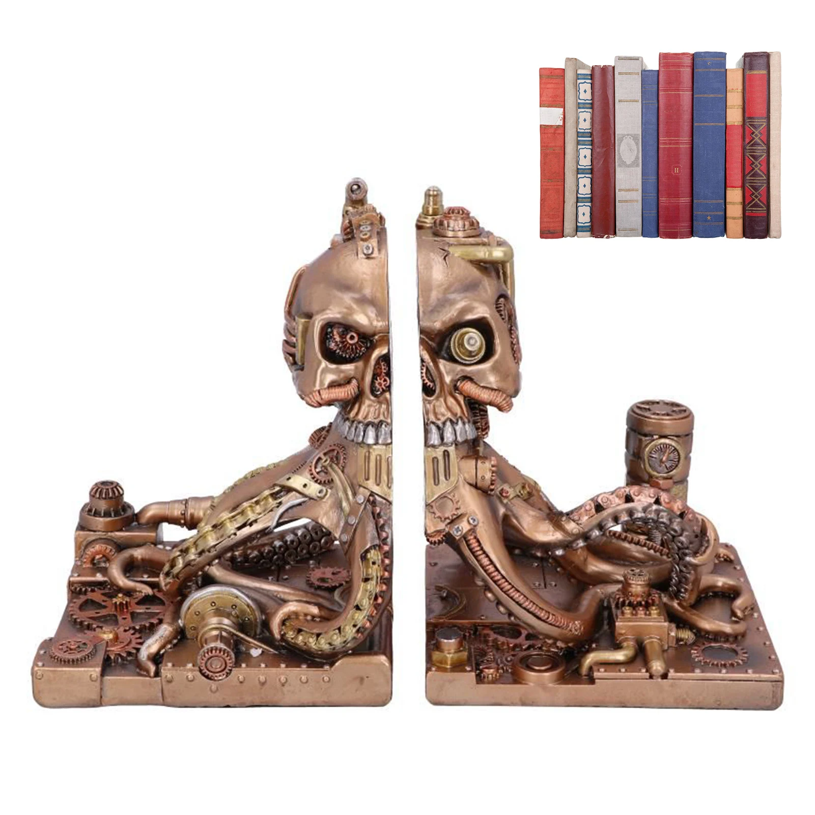 

Octopus Statue Pure Copper Bookends Book Stand Support Desktop Office Magazine Organizer Non Slip Rack Shelf Holder Home Decor