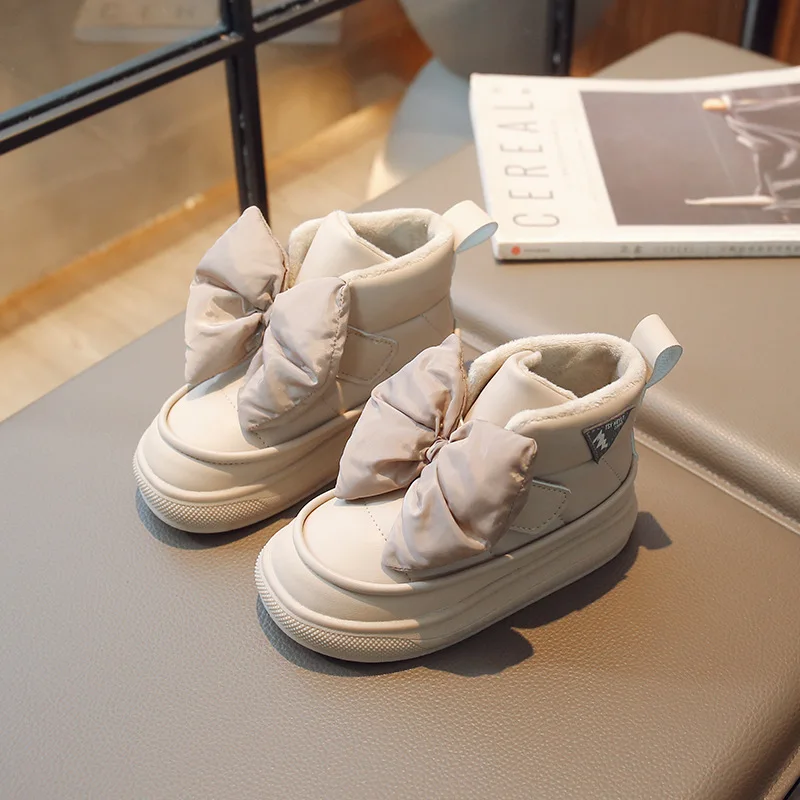 

Детские Большие Утепленные зимние ботинки принцессы, модные хлопковые ботинки с бантом для девочек, Дизайнерские теплые ботинки с застежкой-крючком